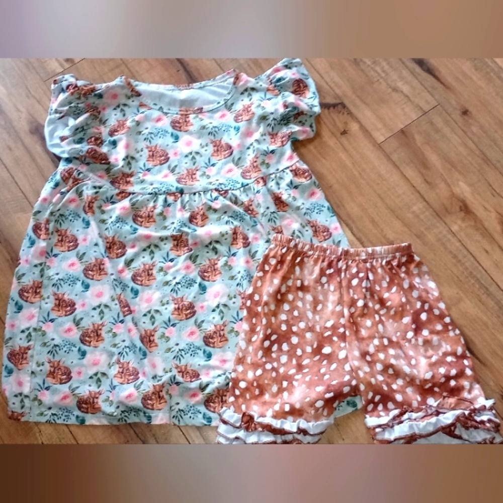 Floral and Animal Print Dress with Shorts Set